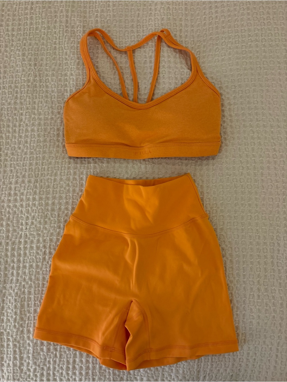 P'tula Orange Strappy Sports Bra and High-Waist Bike Shorts Set